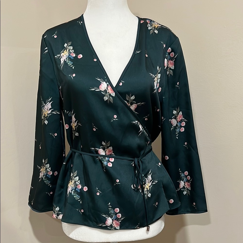 Ted Baker Teal and Floral Patterned wrap blouse